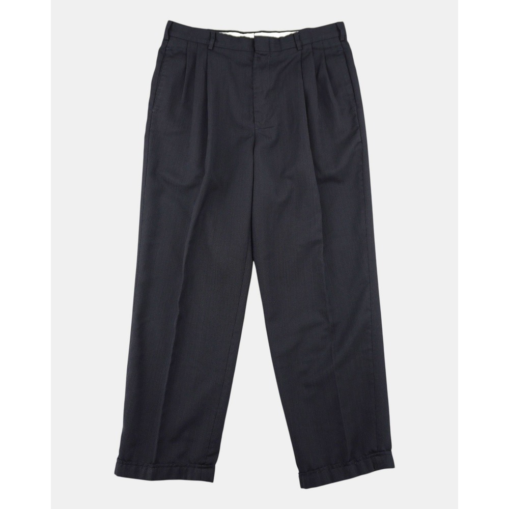 Vintage Slates Pleated Dress Pants Men's 34x32 Black Wool Blend Cuffed Trousers